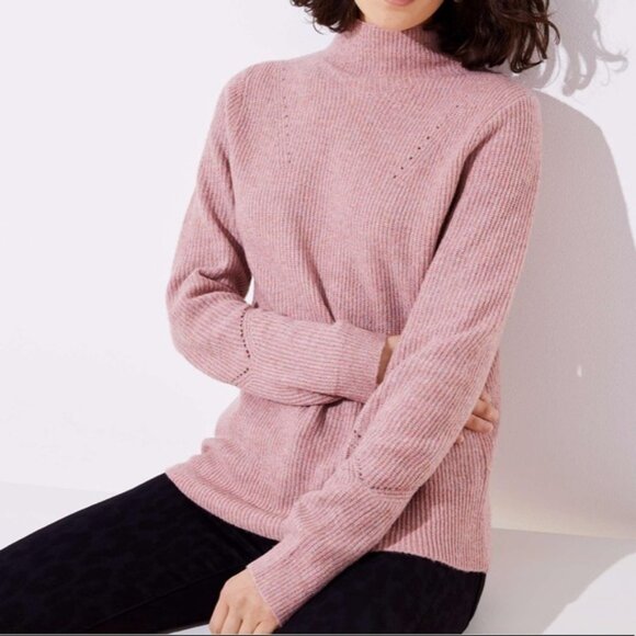 LOFT Light Pink Soft Long Sleeve Mock Neck Stretch Cut-Out Pullover Sweater - Picture 1 of 11